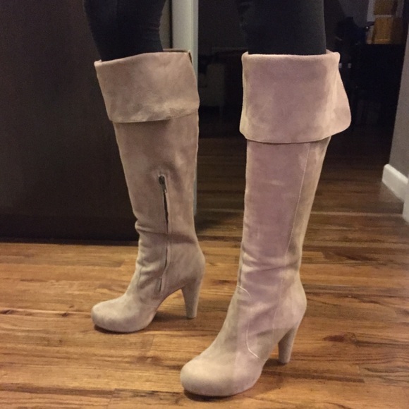 Berg Tie Back Detail Block Heel Over The Knee Thigh High  Over the Knee Suede Boots